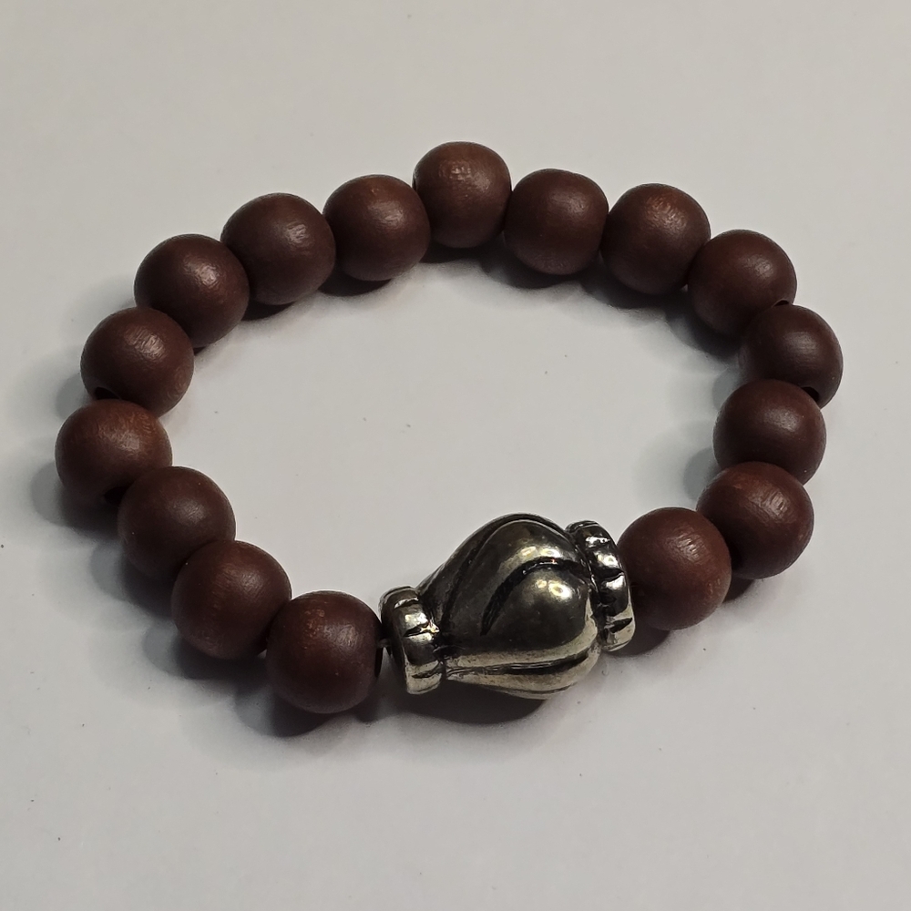 Treska Faux Wooden Brown Beaded Stretch Bracelet with Silver Accent New